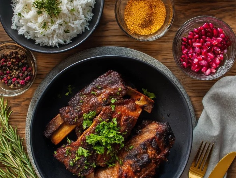 Grilled ribs with rice and beans